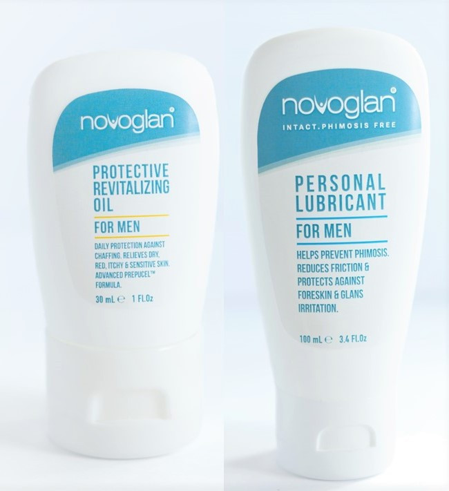 The Novoglan Men's Sexual Health Pack. Containing Novoglan Oil for Men with PrepuCel (TM) Advanced Microlipid Formulation and the Hypoallergenic Water based Novoglan Personal Lubricant. 
Better sex. Better Health. Happy Partner. Prevents penis, foreskin and scrotal problems. Use as directed.
